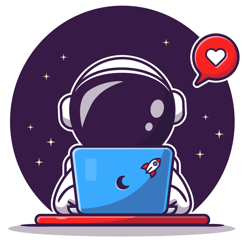Astronauta cartoon con laptop
